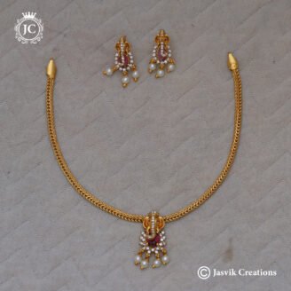 Premium Simple Vinayagar (Lord Ganesha) Pendant with Earrings Necklace - JCNL247