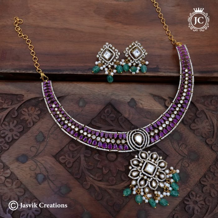 253 Premium Real Kemp with Kundan necklace-JCNL253 -1599 (4)