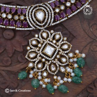 253 Premium Real Kemp with Kundan necklace-JCNL253 -1599 (5)