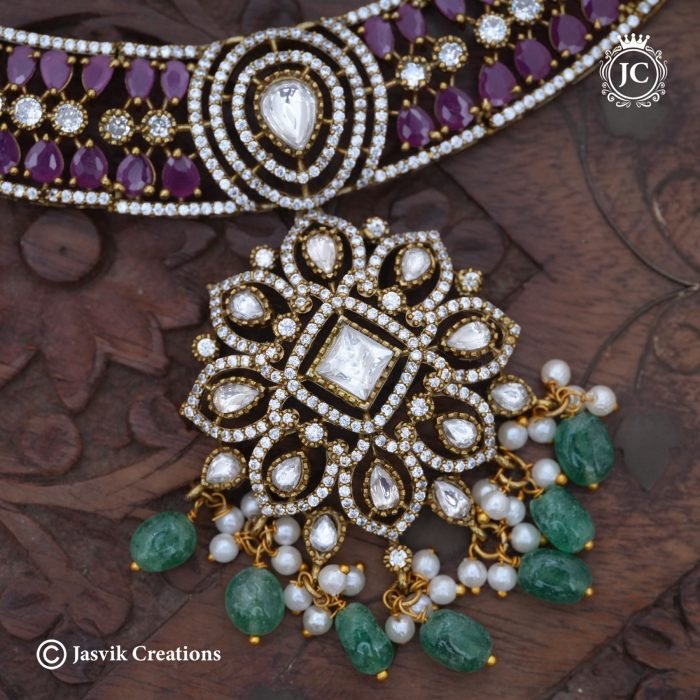 253 Premium Real Kemp with Kundan necklace-JCNL253 -1599 (5)