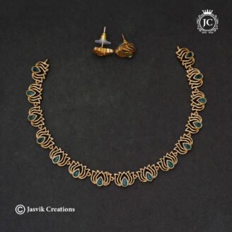 Premium Matte Gold Lotus Motif Necklace  with Earrings - JCNL267