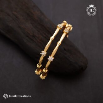 Real Diamond-Look Gold Plated Floral CZ Stone Bangle - JCBN279 - 2.4