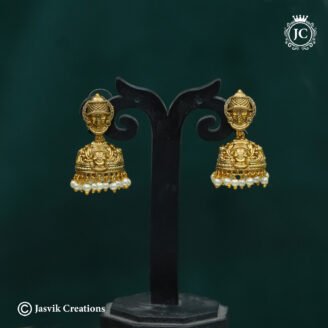 Antique Temple Venkateshwara  Jhumkas with Pearl Drops- JCER301