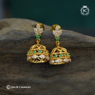 Diamond Replica Green & White AD Jhumkas - JCER302