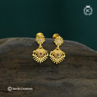 Traditional Gold-Forming Visiri (Fan Design) Drop Earrings - JCER312