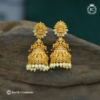 Divine Goddess Lakshmi  Jhumka Earrings with Pearl Drops - JCER345