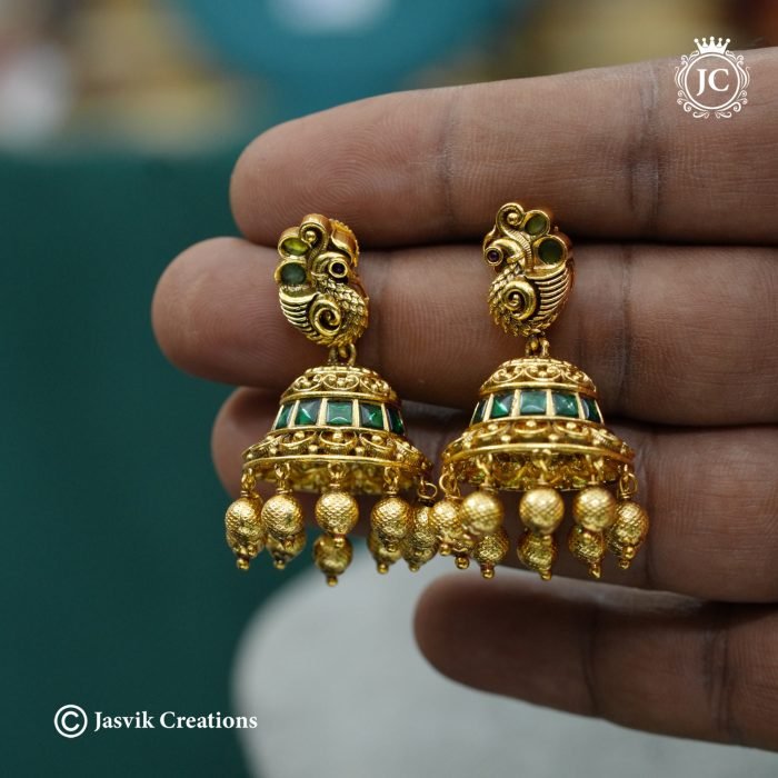 348 Nakshi peacock with real Kemp Jhumka -JCER348 - 699 (2) 348 Nakshi peacock with real Kemp Jhumka -JCER348 - 699 (2)