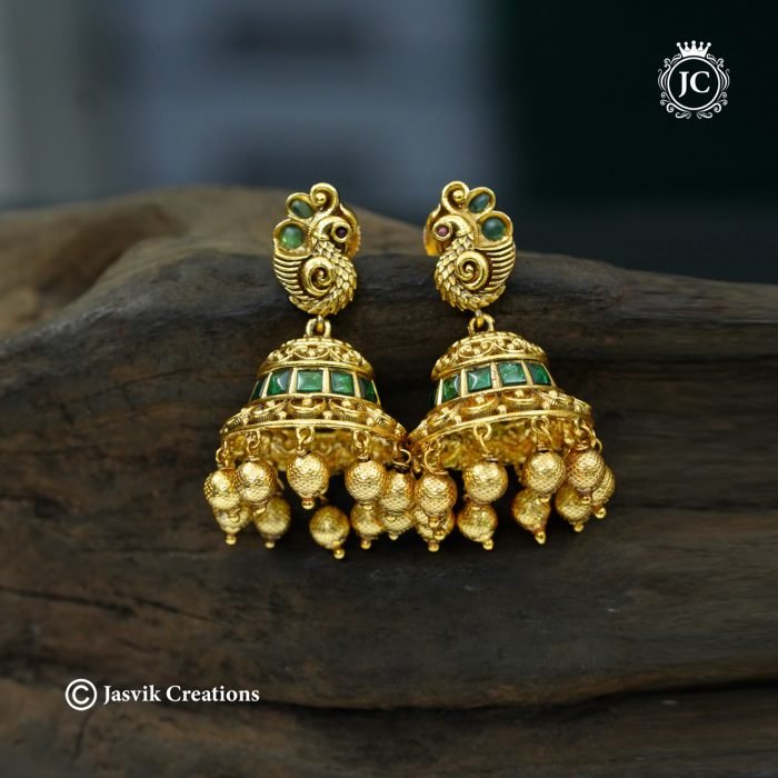 348 Nakshi peacock with real Kemp Jhumka -JCER348 - 699 (3) 348 Nakshi peacock with real Kemp Jhumka -JCER348 - 699 (3)