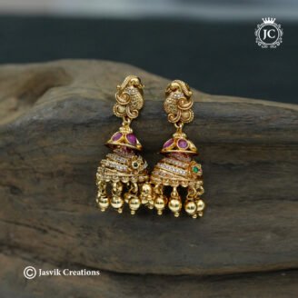 Premium Antique Two-Tier Peacock Jhumka Earrings - JCER358