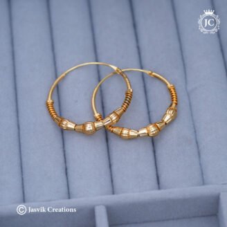 Gold-Finish Ribbed & Coiled Bead Daily Wear Hoop Earrings - JCER360