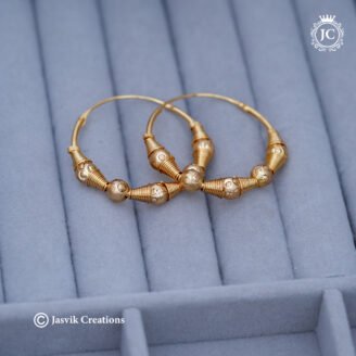 Textured Sphere & Conical Coiled Gold-Finish Hoop Earrings- JCER362