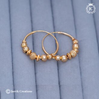 Elegant Textured Gold-Plated Bead Hoop Earrings - JCER363