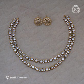 Victorian Style Double Layer Uncut Stone Gold-Plated Necklace - JCNL375