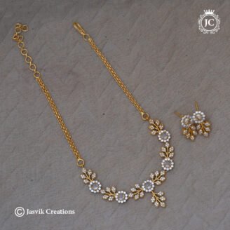 Premium Floral Gold-Plated CZ with Matching Earrings Chocker- JCNL376