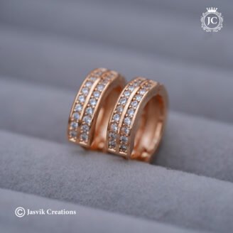 Sparkling Rose Gold Dual-Row CZ Huggie Earrings - JCER377
