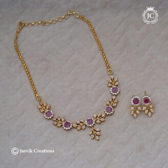 Premium Floral Ruby Red & White CZ Necklace with Matching Earrings - JCNL378