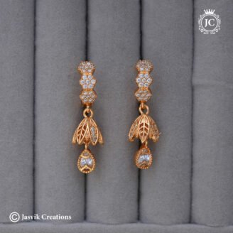 Rose Gold Floral Leaf Hoop Dangle Earrings Jhumka - JCER379