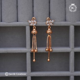 Rose Gold CZ Peacock Long Tassel Earrings - JCER381
