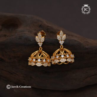 Diamond Replica Leaf Top Cage Jhumka Earrings - JCER389
