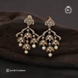 Premium Full White CZ Layered Tiered Jhumka Earrings - JCER393