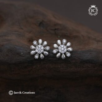 Silver-Plated Floral Teardrop CZ Stud Earrings -  JCER399