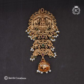 Traditional Matte Gold Gaja Lakshmi & Peacock Temple Jaddai Billai - JCHB040