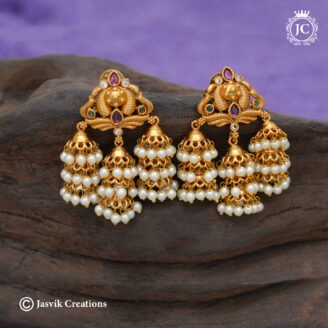 Premium Multi-Layer Antique Gold Pearl Jhumka  - JCER402