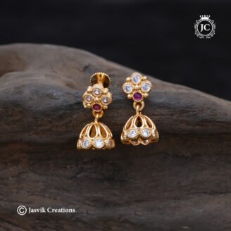 Gold-Look Micro-Plated CZ & Ruby Small Jhumka - JCER403