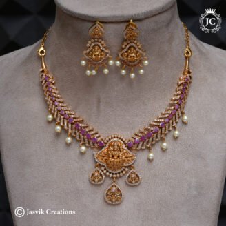 Premium Antique Gold Finish Goddess Lakshmi Ruby  Necklace - JCNL411