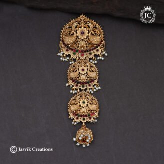 Traditional Matte Gold Twin Peacock Temple Jaddai Billai - JCHB042