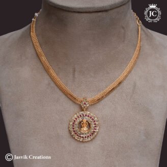 Premium Impon Goddess Lakshmi Circular Pendant Attigai Necklace - JCNL434