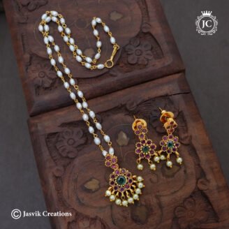 Traditional Simple Kemp & Pearl Bead Necklace - JCNL448