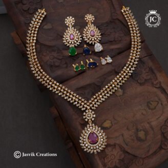 Dazzling Diamond-Look Changeable Stone with Interchangeable Color Pegs Necklace - JCNL455