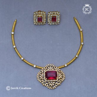 Budget-Friendly Ruby-Look Hasli Necklace Set with Locket - JCNL497