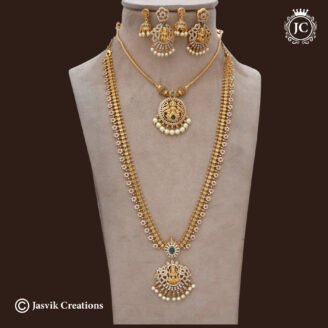 Premium Matte Gold CZ Goddess Lakshmi Combo Set - JCCM541