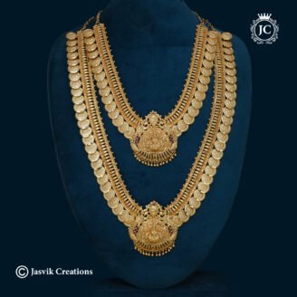 Grand Real Gold-Look Lakshmi Kasu Haram & Necklace  Combo Set - JCCM540