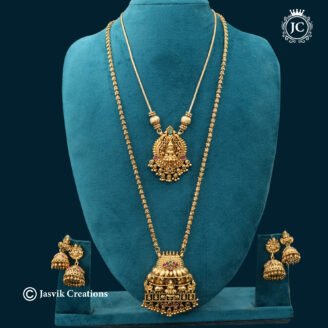 Traditional Antique Matte Finish Goddess Lakshmi Short & Long Necklace Combo - JCCM546