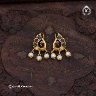 Premium Antique Peacock Pearl-Drop Koppu Earrings - JCER603
