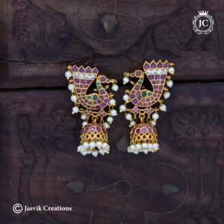 Premium Real Kemp Peacock Jhumka Earrings - JCER604
