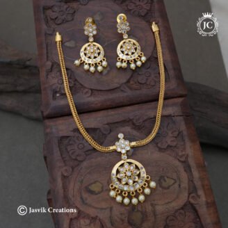 Antique Finish Vintage White CZ Floral Attigai Necklace- JCNL785