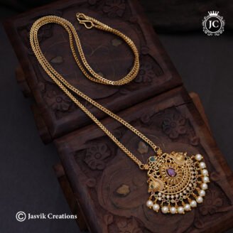 Antique Matte Gold Floral & Peacock Crescent Dollar Chain (26 Inch) - JCCH794