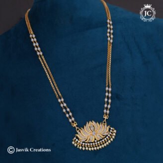 Vintage 2-Layer Pearl & Full White CZ Lotus Dollar Chain (24 Inch ) - JCCH800