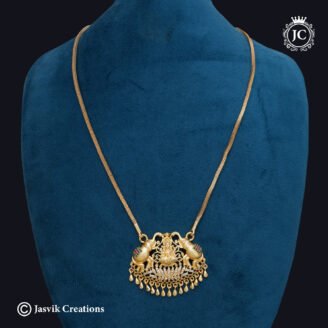 Gold-Forming Gajalakshmi Pendant Chain with CZ & Kemp Stones - JCCH802
