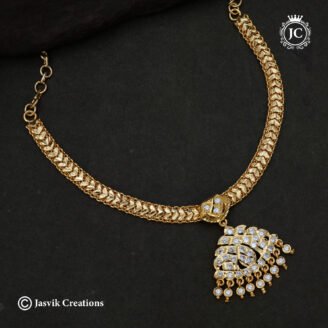 Impon White Stone Traditional Attigai Necklace - JCNL575