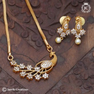 Premium Diamond Replica Peacock ( Full White Stone ) Simple Dollar Chain-  JCCH820 - 30 Inch
