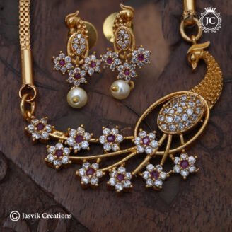 Premium Diamond Replica Peacock ( Ruby & White Stone )Simple Dollar Chain - JCCH821 - 30 Inch