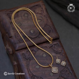 Elegant Diamond Replica Square Dollar Chain Set with Matching Studs - JCCH823