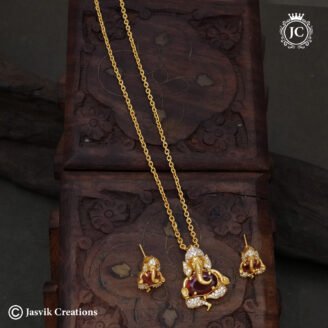 Divine Lord Vinayagar Detachable Pendant Short Chain Set with Matching Earrings - JCCH824