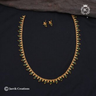 Premium  Matte Gold Palakka / Mango Haram with Green Stones - JCHM138