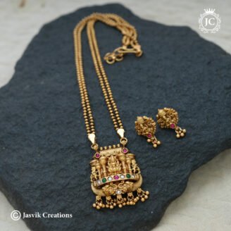 Matte Finish 2-Layer Ball Chain Lakshmi Pendant Necklace Set - JCNL1001